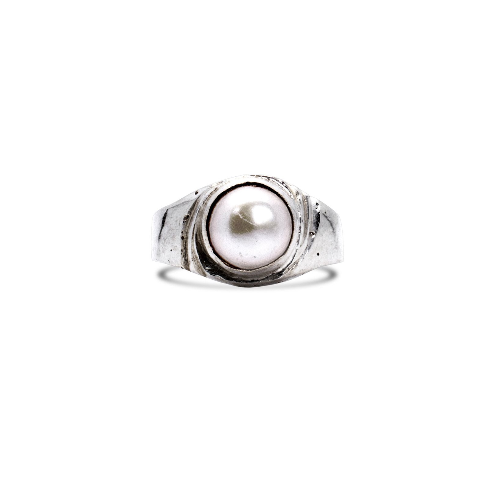 Zircon and White Mother of Pearl Stone Symmetrical Design Silver Mens Ring  » Anitolia