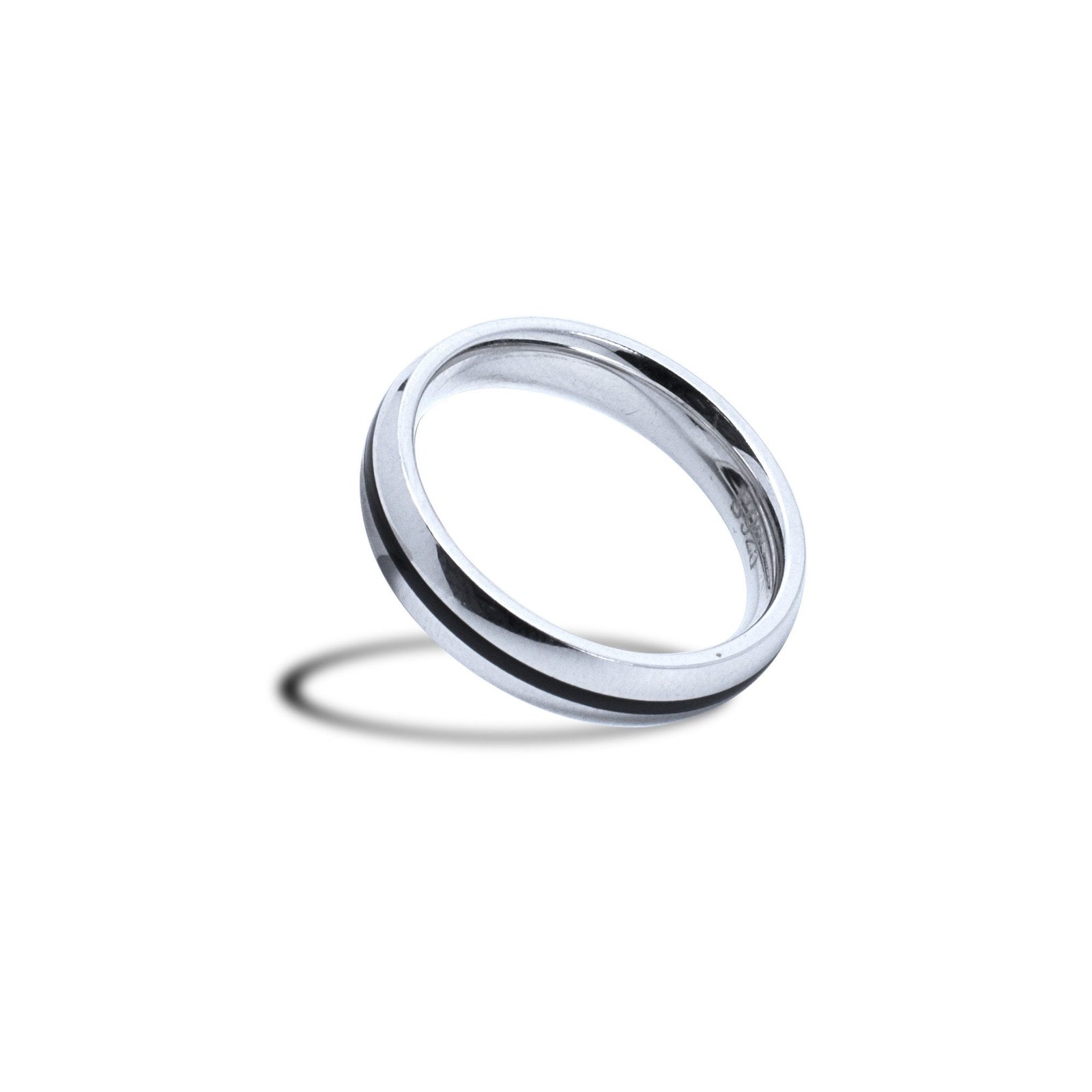 Ring for men in stainless steel with 3 lines black stripes
