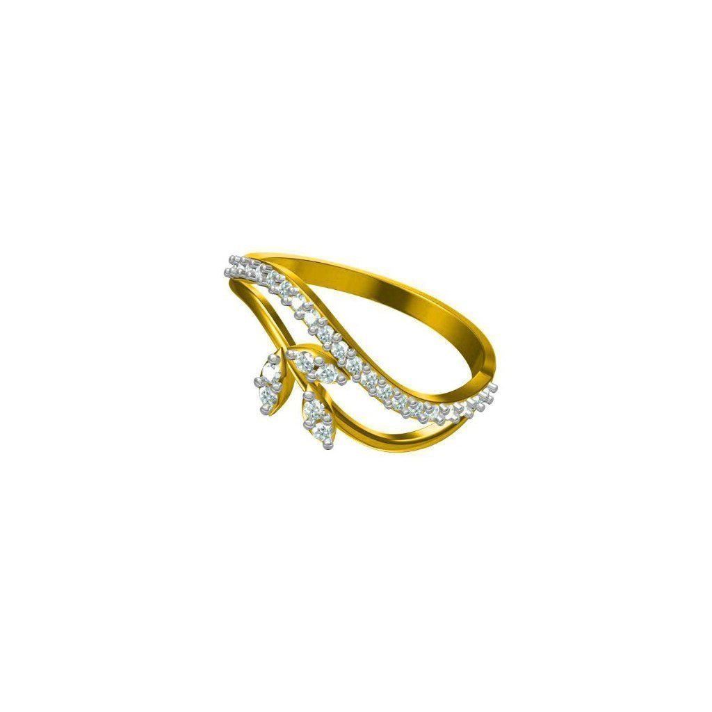 Vintage Leaf Motif Engraved Solitaire Engagement Ring | Kranich's Inc