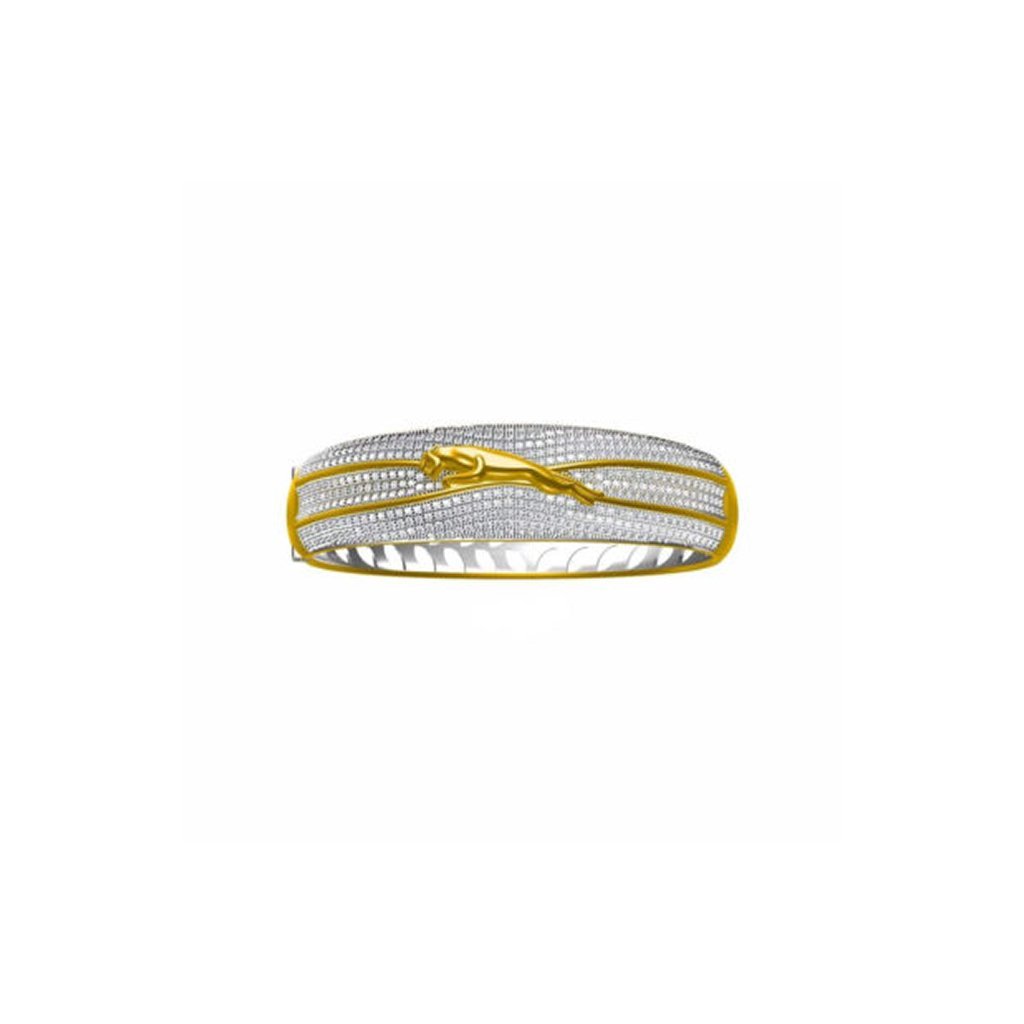 Jaguar gold plated diamonds in black silicone bracelet for men